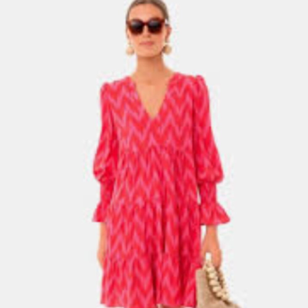 TUCKERNUCK|FLARED SLEEVE DRESS|POMANDER PLACE|HOT PINK IKAT KENZO DRESS